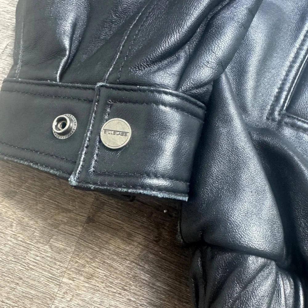 Bill Blass Vintage Leather Bomber Jacket XL Black Quilted Lined Full‎ Zip Flaw